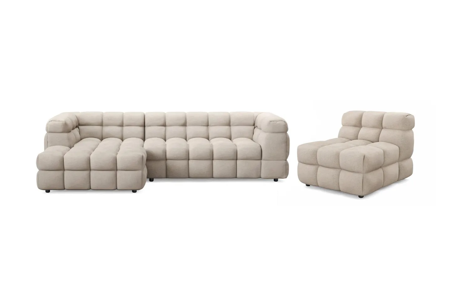 Elise Bubblig Soffgrupp 4-sits Divansoffa Vänster + Fåtölj - Beige