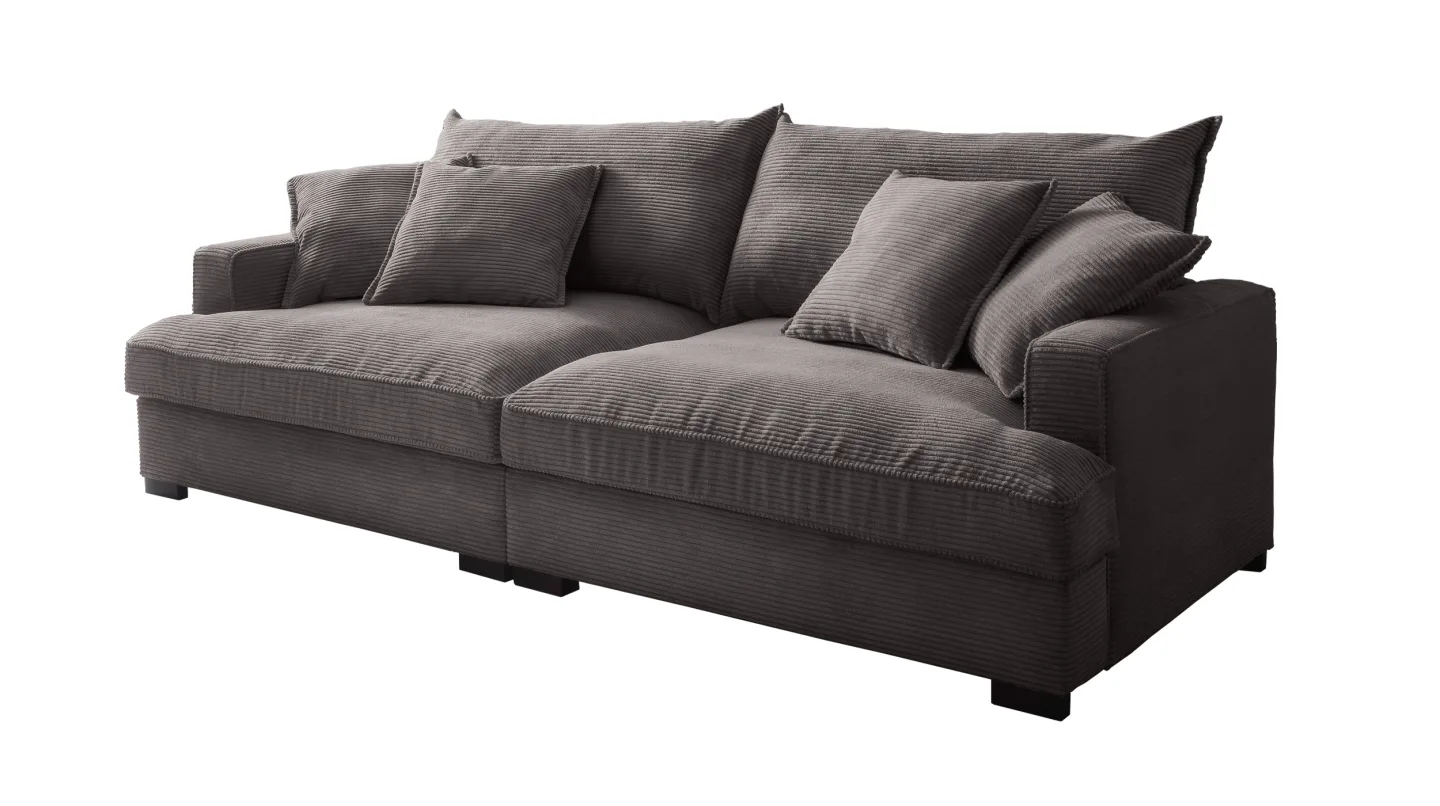 Big Sofa Cord grau - 242 cm - Nosagunterfederung - TRIBECCA