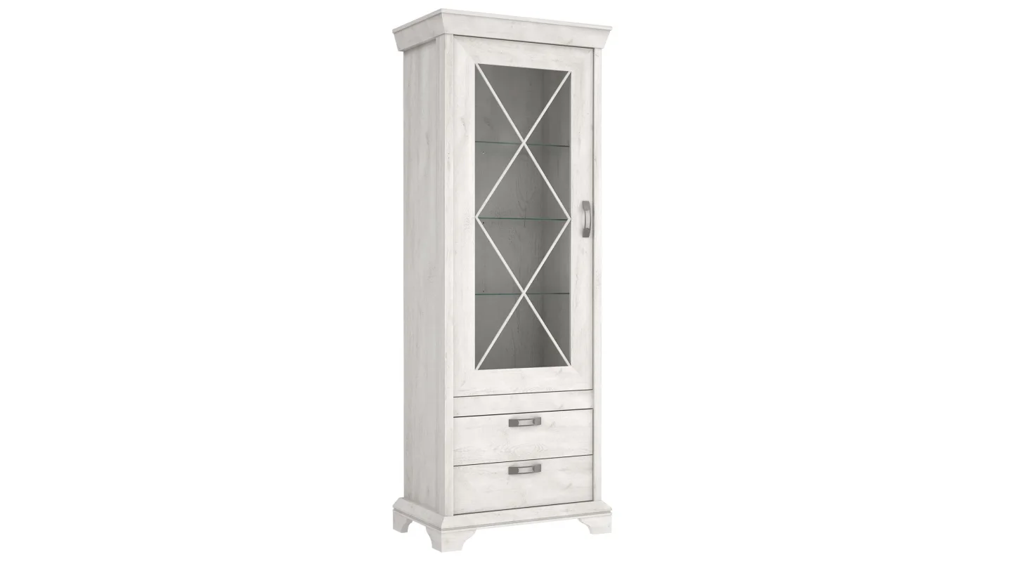 Vitrine mit Glastür Pinie weiß Breite 78 cm - KASHMIR