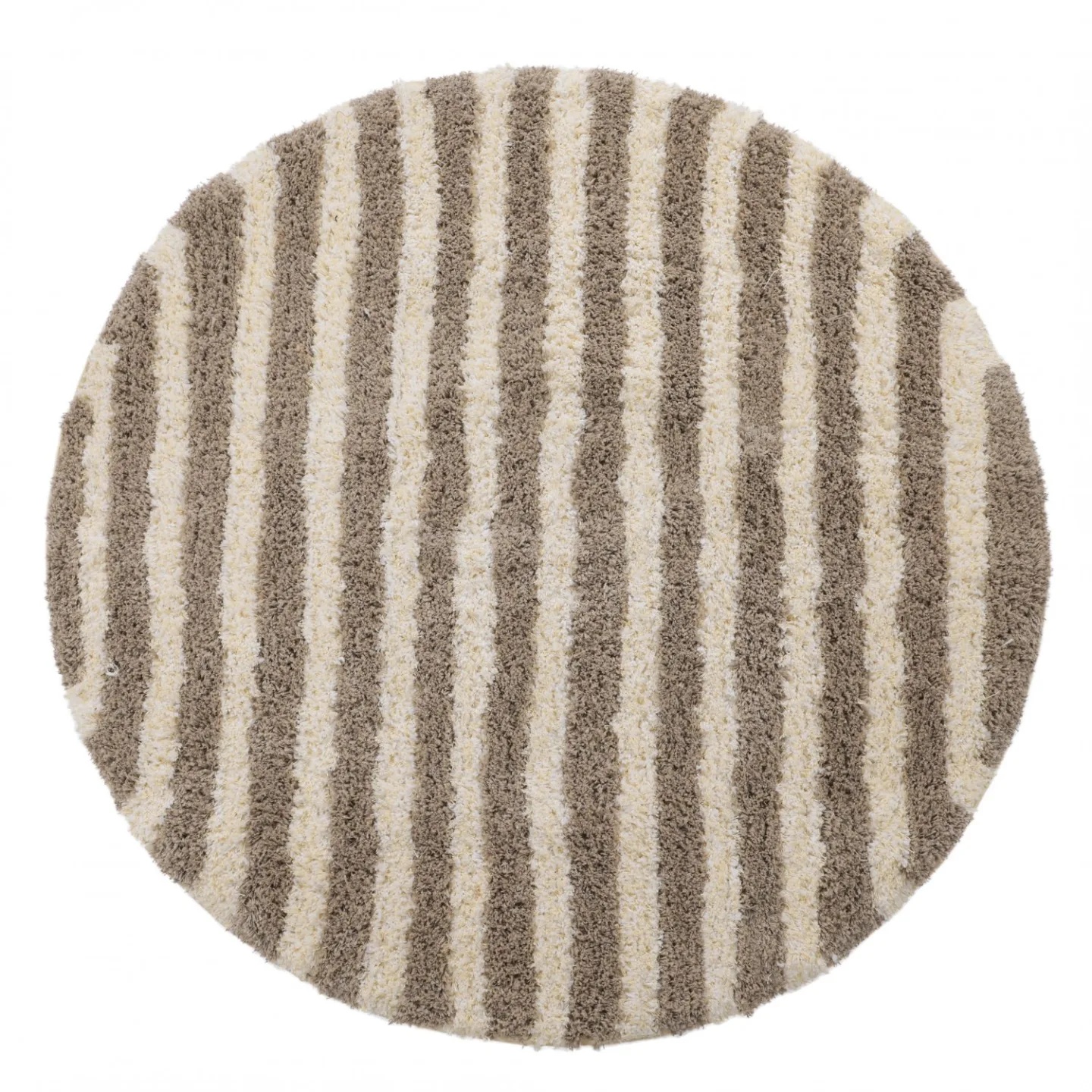 Rundt teppe - Thira Stripe Cotton Shaggy (krem/taupe) (Størrelse: Ø 160 cm)