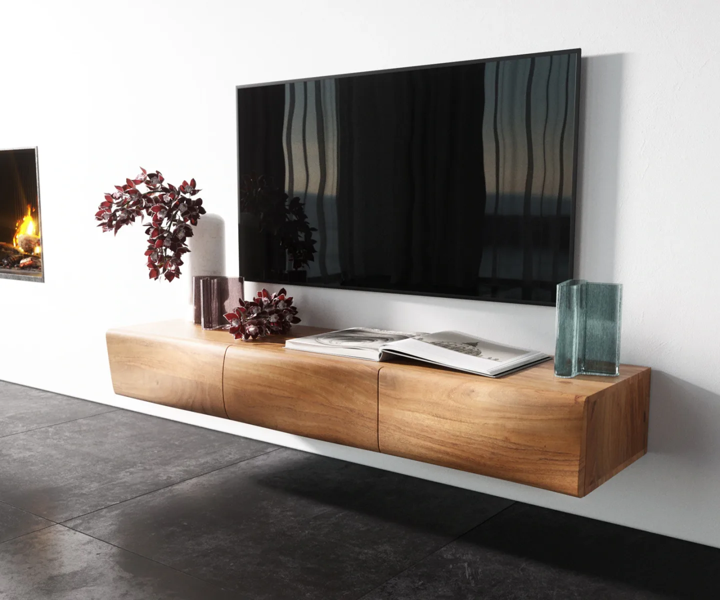 Lowboard New Live-Edge 145 cm Akazie Natur 3 Türen schwebend