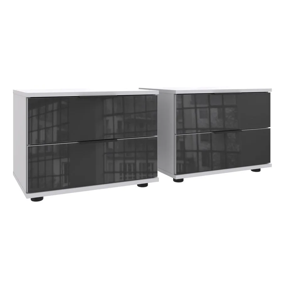 Nachttisch 2er-Set Metac Weiss, Grau Spanplatte, Glas B 104 H 40 cm