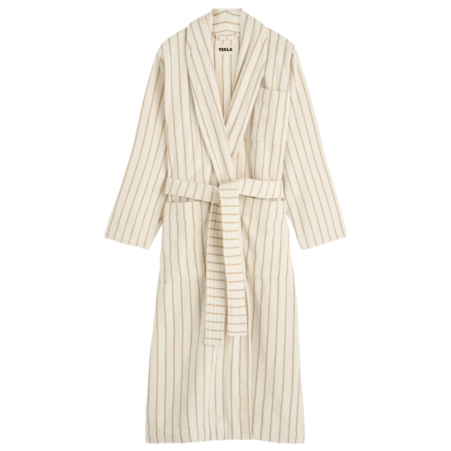 Tekla - Classic Bathrobe, Sienna Stripes, L - Badrockar - Beige - Bomull