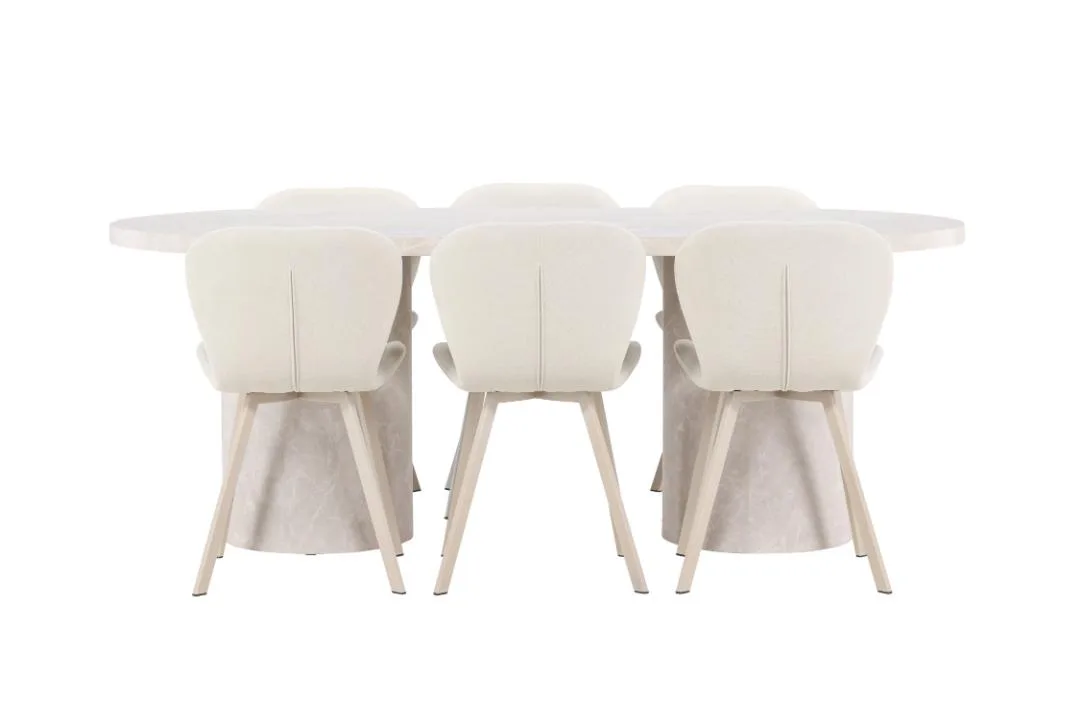 Narvik Essgruppe Tisch 100x200cm und 6 Stühle beige.