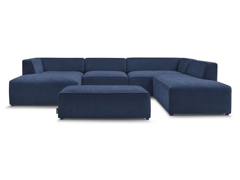 Panorama-Ecksofa mit Hocker BOBOCHIC MEGEVE Stoff mit Textur dunkelblau