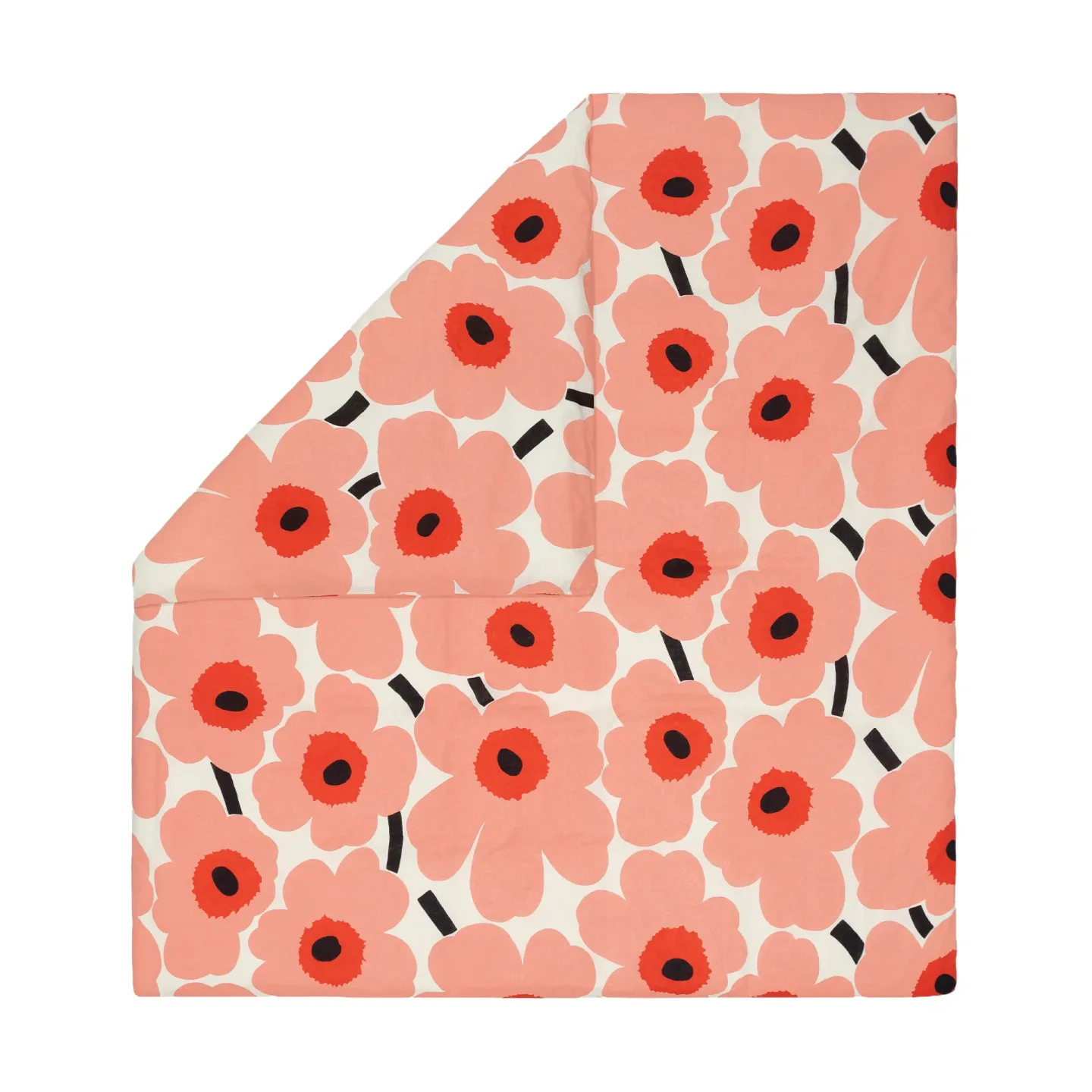 Marimekko Unikko påslakan 220x240 cm Off white-coral-orange red-charcoal