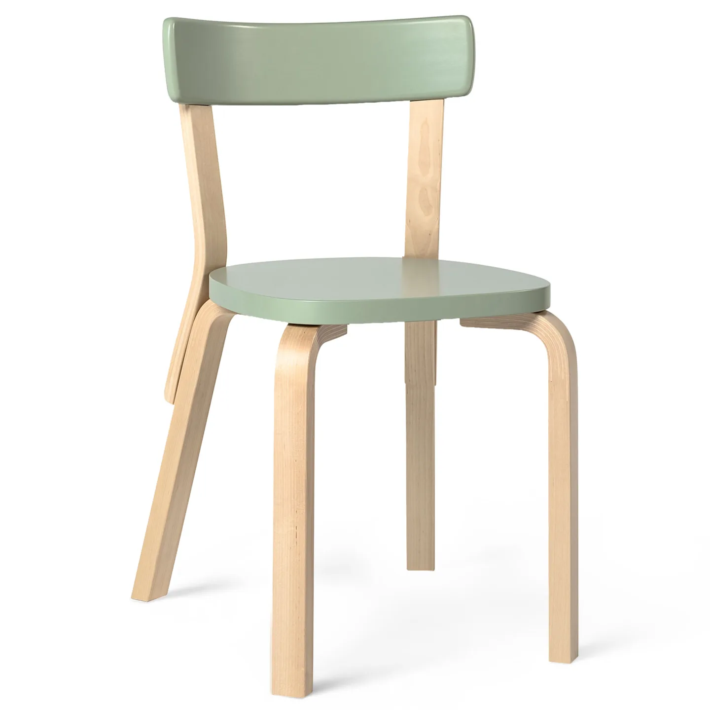 Artek - Stol 69, Klarlackade ben, Lackad grön sits - Matstolar - Alvar Aalto