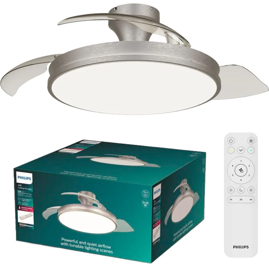 Deckenventilator mit Licht Atlas Philips Metall nickel 28W Ventilator + 35W Deckenlampe - LED - LED Energiesparlampen