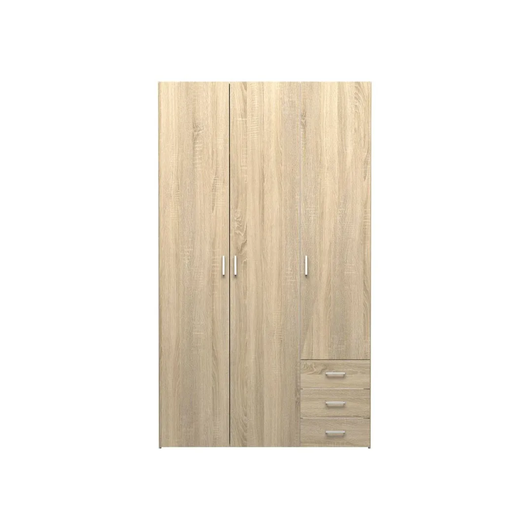 Spell Kleiderschrank 3 Türen und 3 Schubladen. Eiche Dekor.