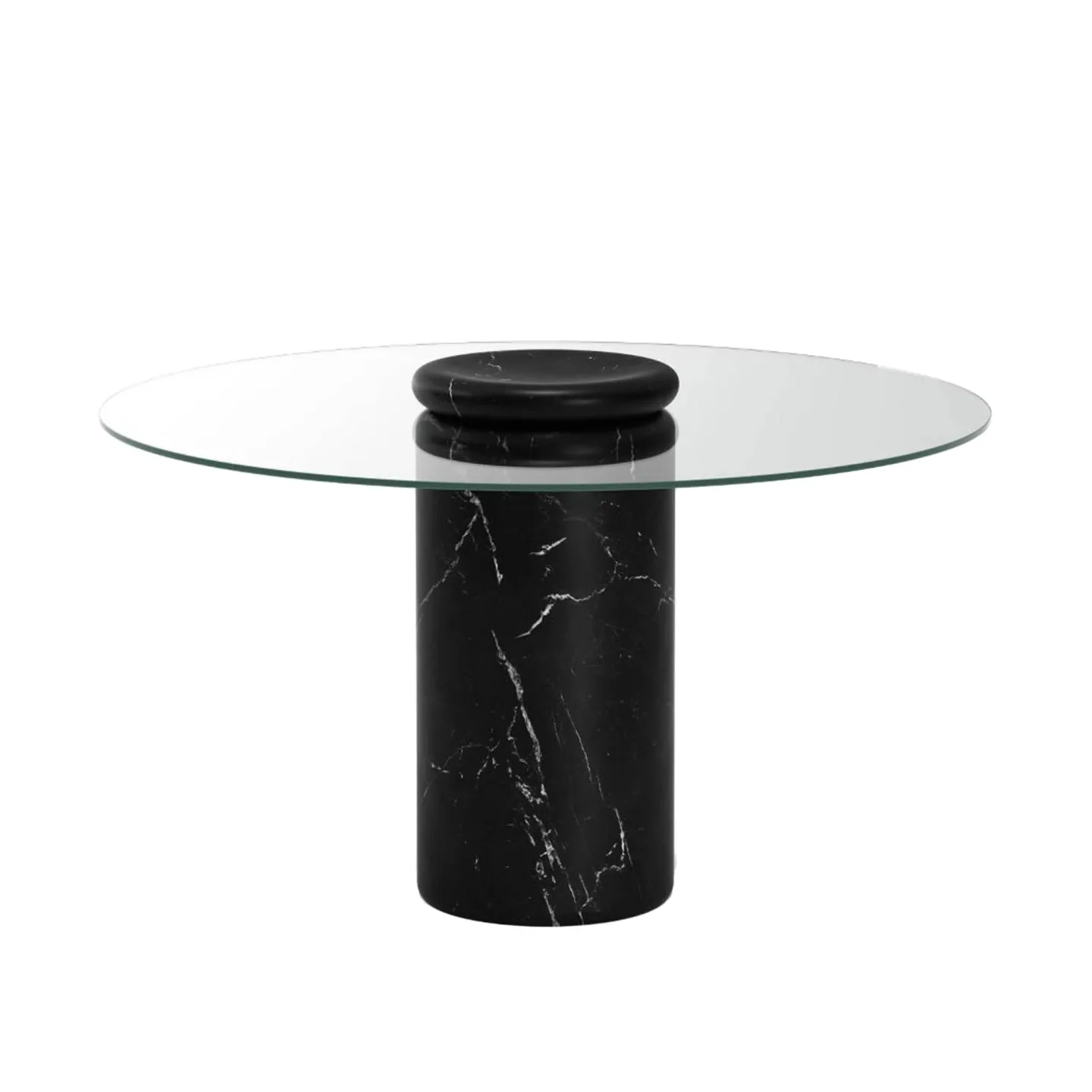 Karakter - Castore dining table Ø130, Nero Marquina / clear glass - Matbord - Angelo Mangiarotti - Svart - Glas/Naturmaterial/Textilmaterial/Sten