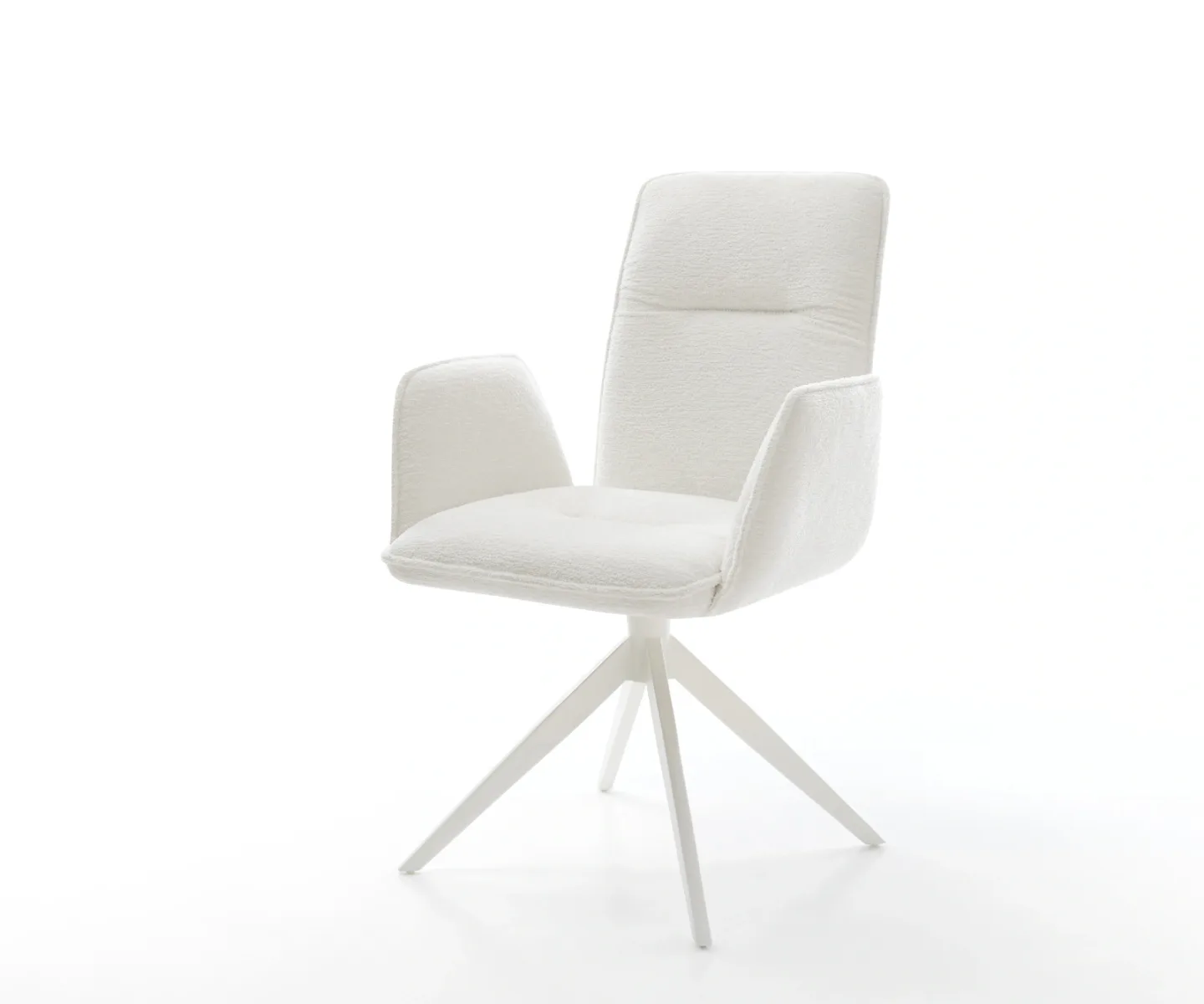 Drehstuhl Vinja-Flex Bouclé Soft Beige Kreuzgestell breit Weiß 360° drehbar Wippfunktion