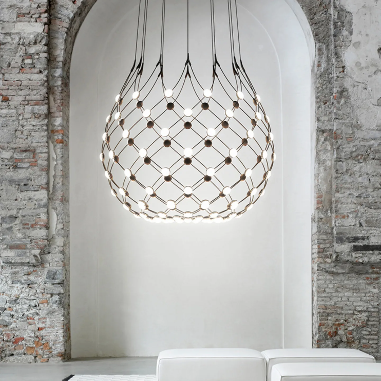 Mesh Pendelleuchte Ø100xH90 Phase 1m Black - Luceplan - Wohnzimmer - Modern - Metall - Mehrflammig