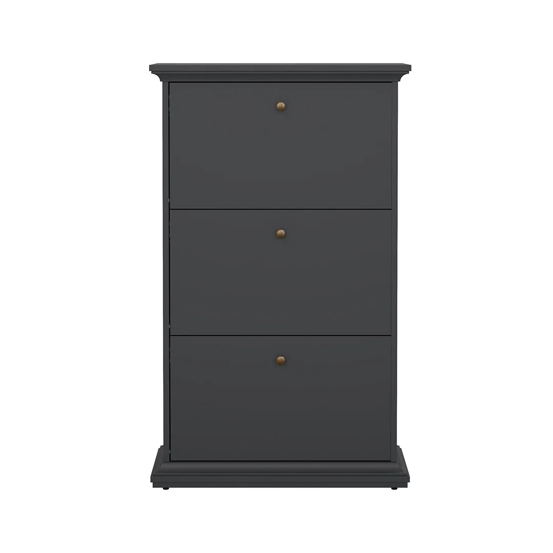 Venedig Schuhschrank mit 3 Klappen matt grau.