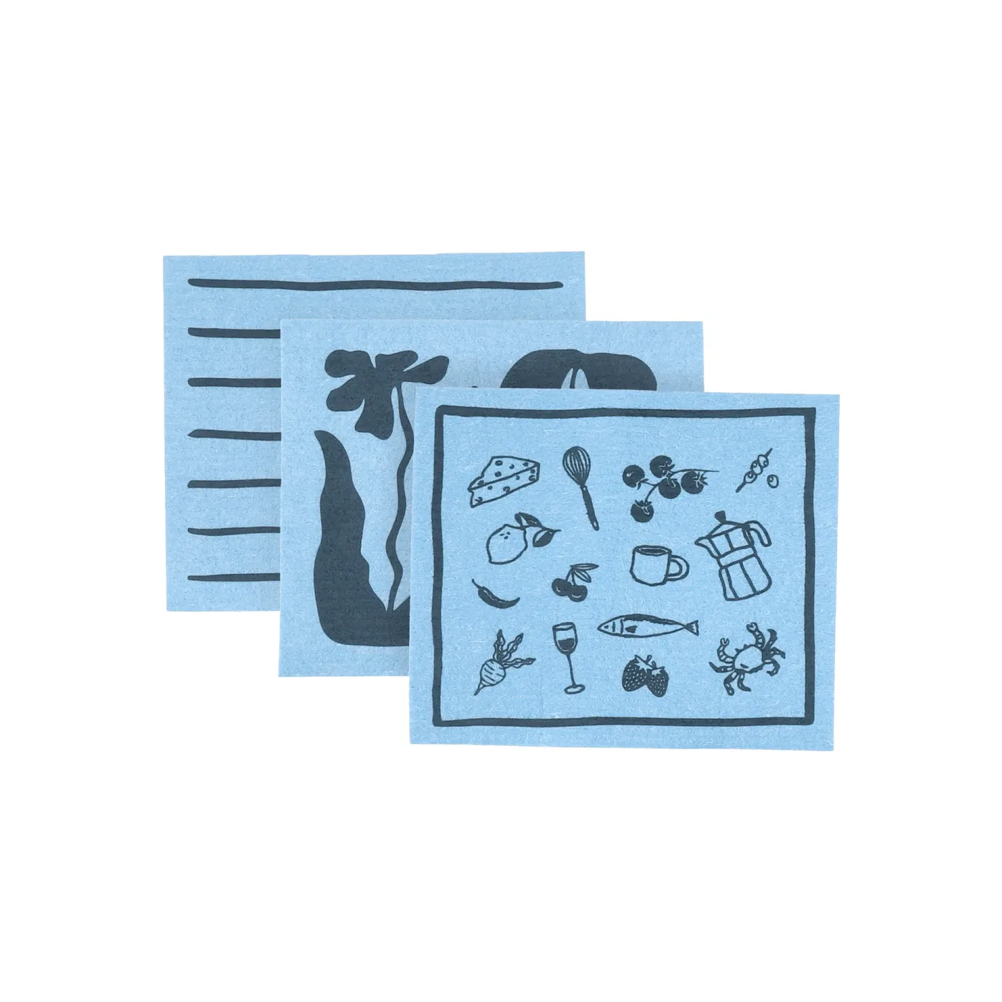 Scandi Essentials Daily Spültuch mit Muster Blau, 3er-Pack