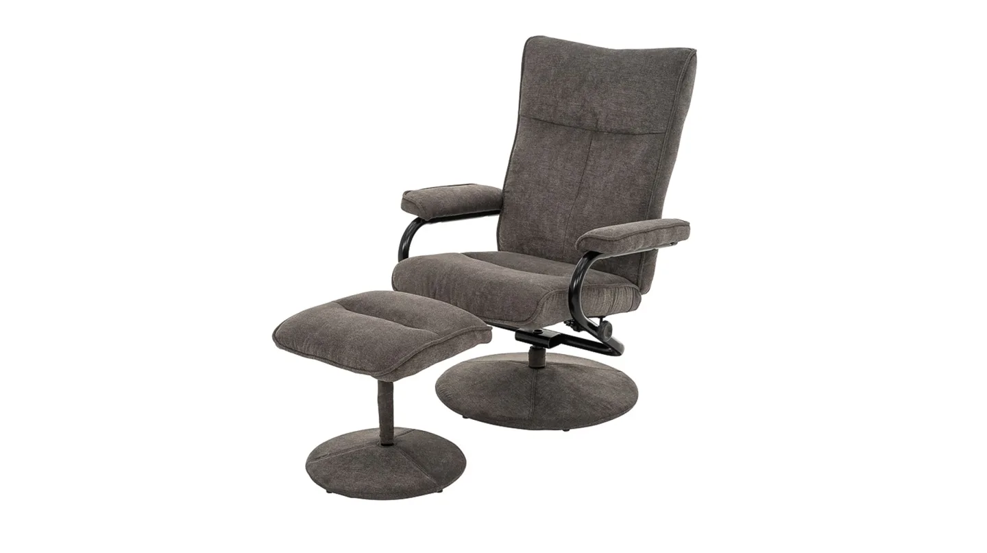 Relaxsessel mit Hocker grau Microfaser - drehbar - MORENA
