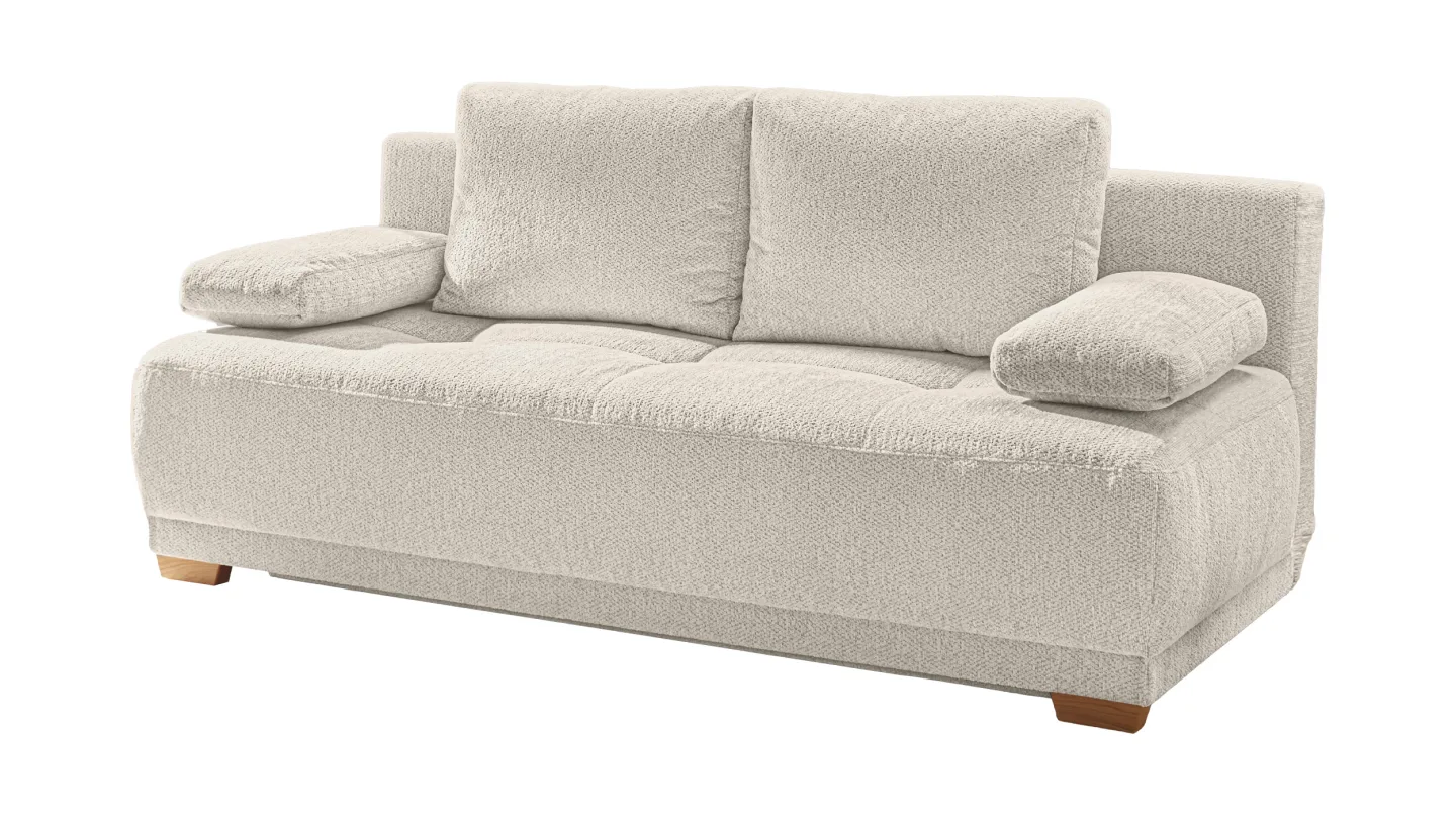 Schlafsofa beige ausziehbar mit Bettkasten 205 x 105 cm - DAVE