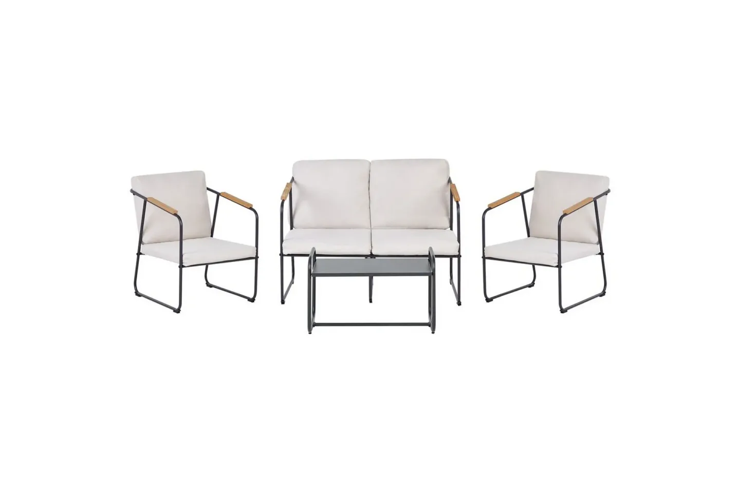 Loungegrupp Vezzana Beige/ljust trä/svart - Beige/ljust trä/svart