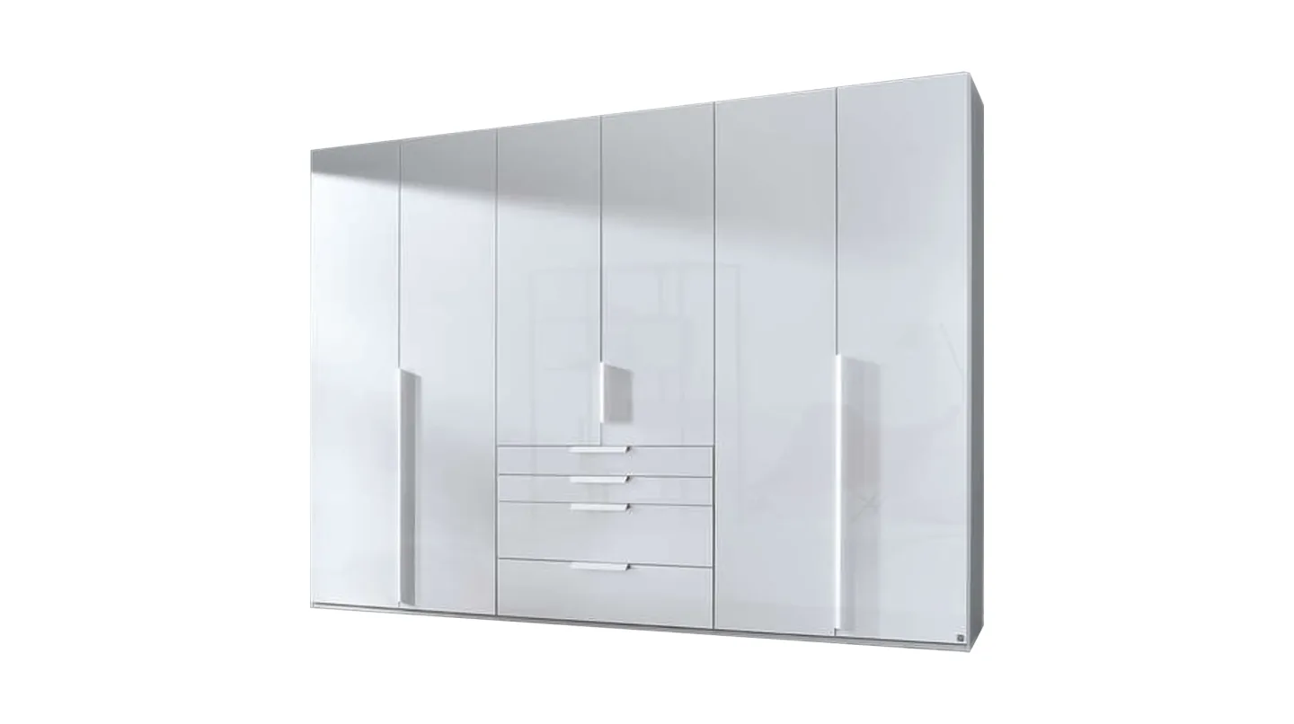 Kleiderschrank 301 cm weiß Glas 6-türig - rauch - POSA