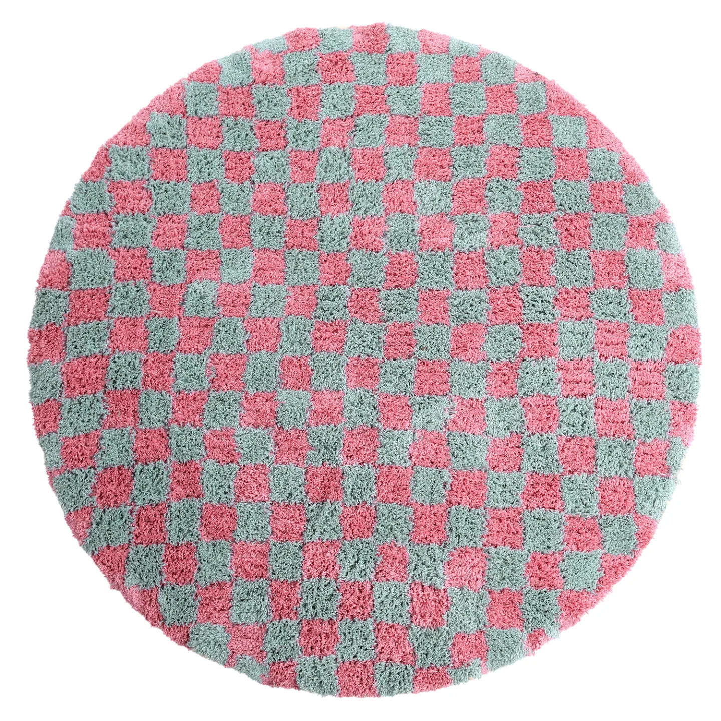 Rundt teppe - Methoni Check Cotton Shaggy (lyseblå/lyserosa) (Størrelse: Ø 160 cm)