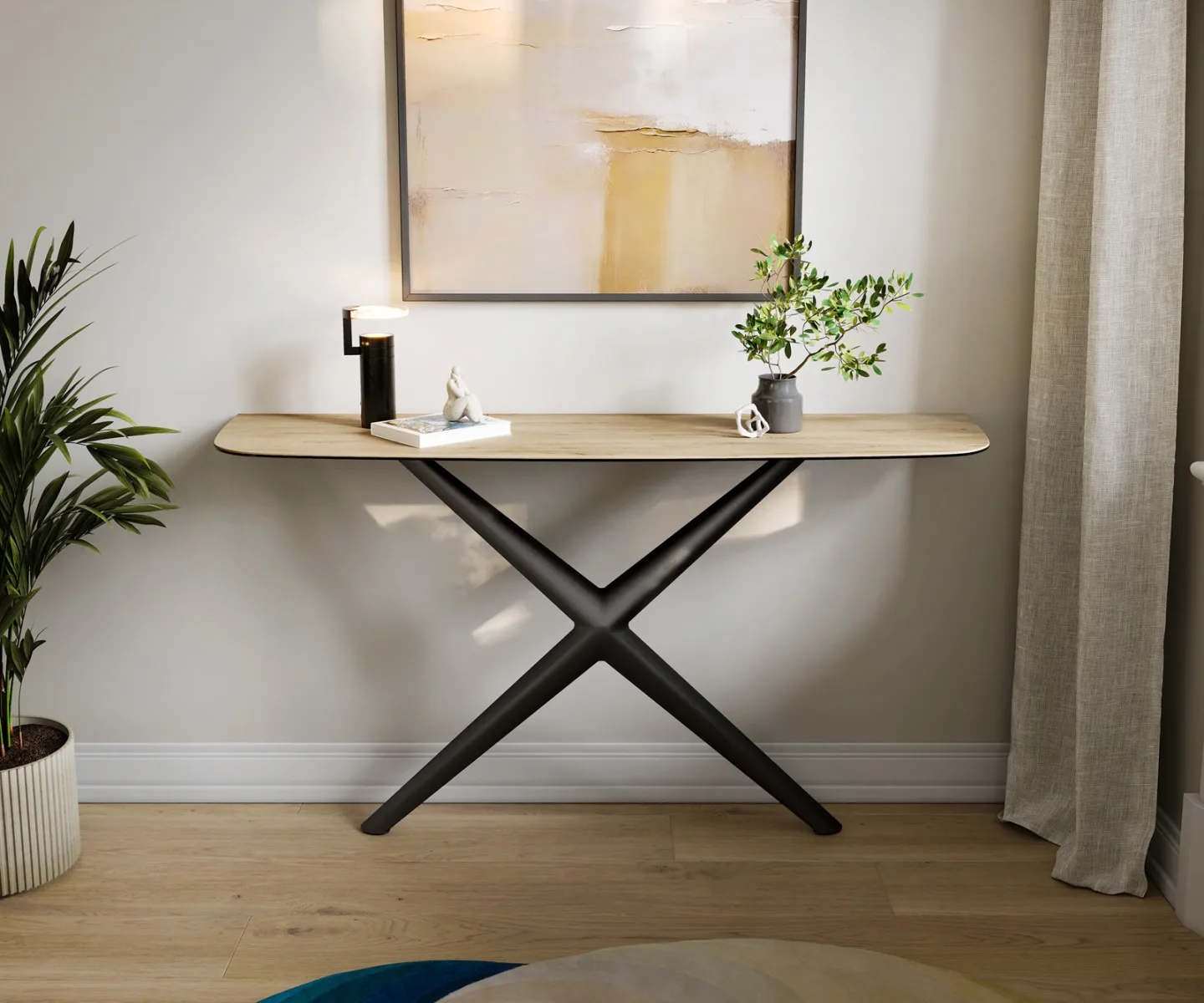 Konsolentisch Edge Boot 140x40 cm Keramik Laminam® Sabbia Eichefarbig Estelo Metall Schwarz