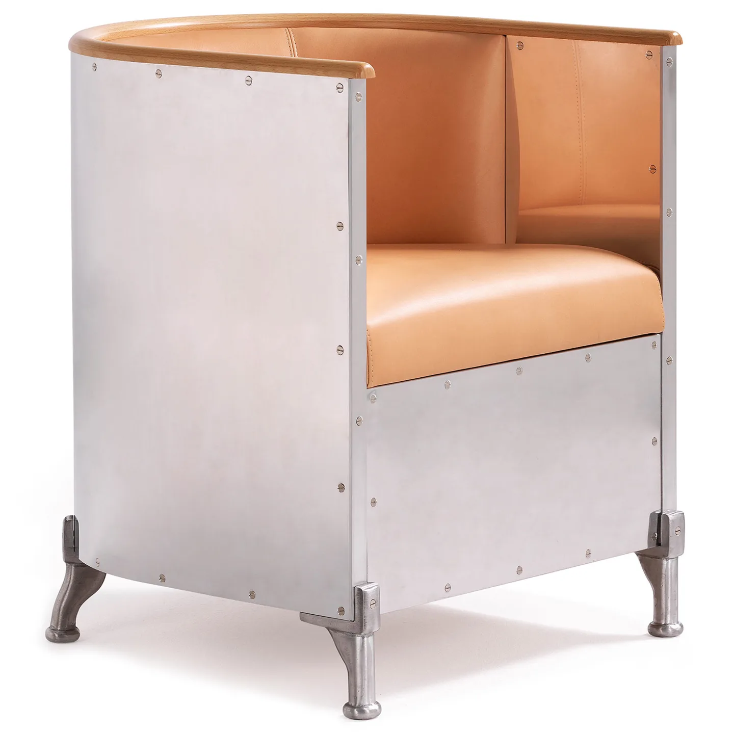 Källemo - Aluminium Fåtölj, Tärnsjö Plymåläder 8800, Karm i naturlig bok, Polerad aluminium - Fåtöljer - Mats Theselius - Beige - Läder/Metall/Trä/Skum