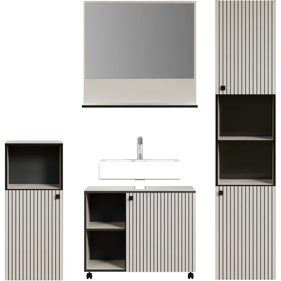 Badezimmer-Set Garfield hellgrau Holzwerkstoff B 180 T 186 H 42 cm