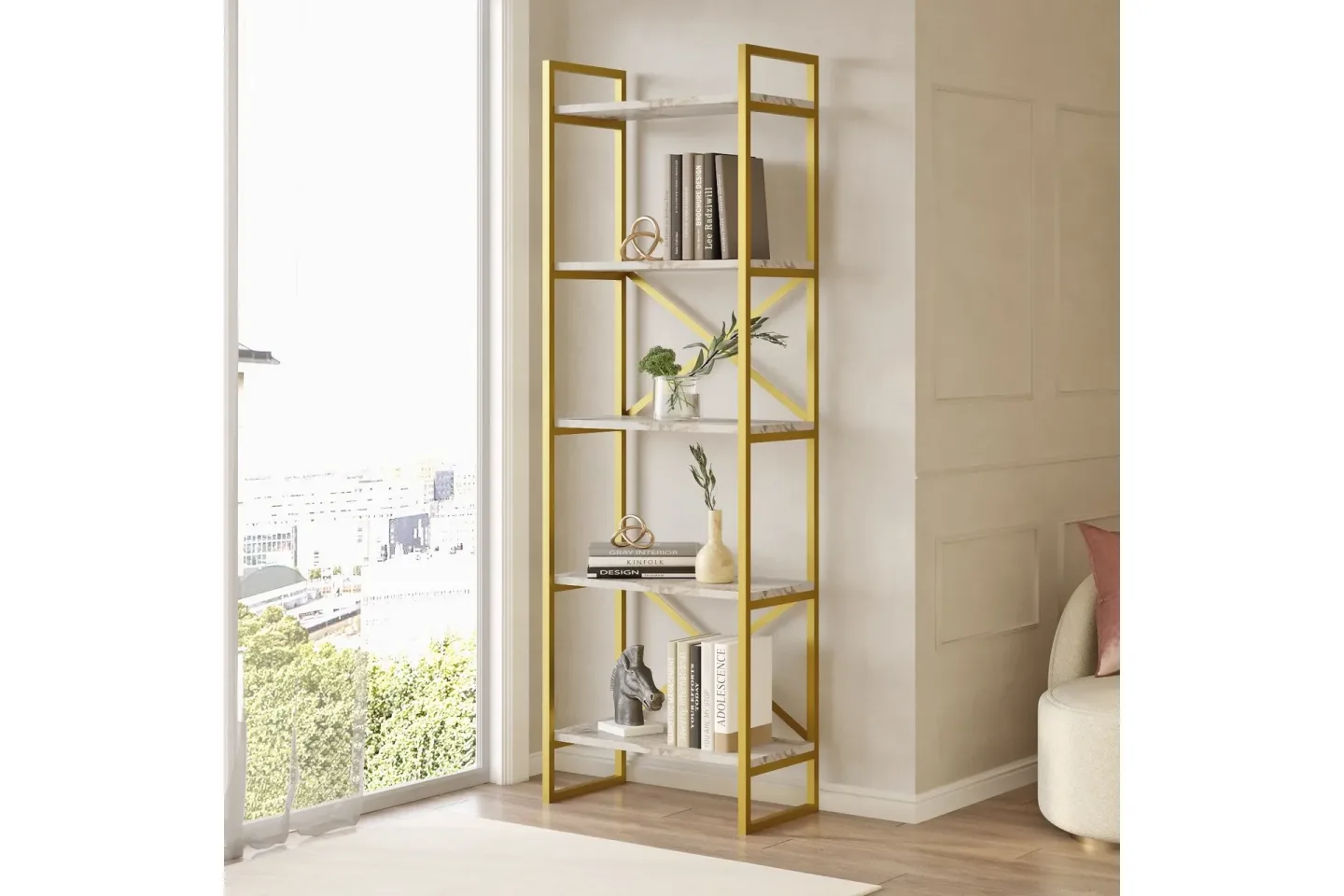 Aobrey Bokhylla 58 cm - Marmor/Guld