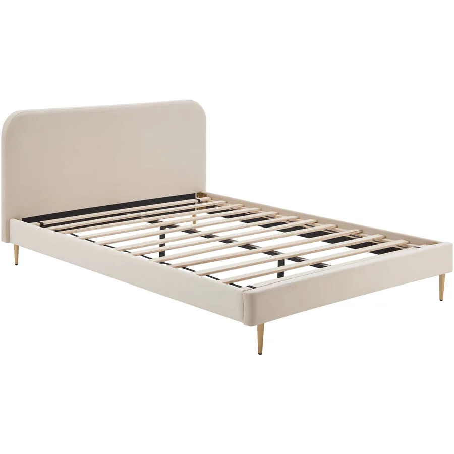 Bett Andrea Beige Samt 140 x 200 cm
