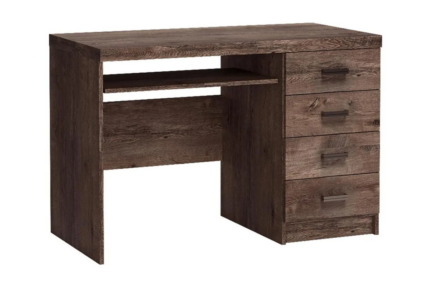 Castillia Skrivbord 120 cm med Förvaring 4 Lådor + Hylla - Mörk Ask