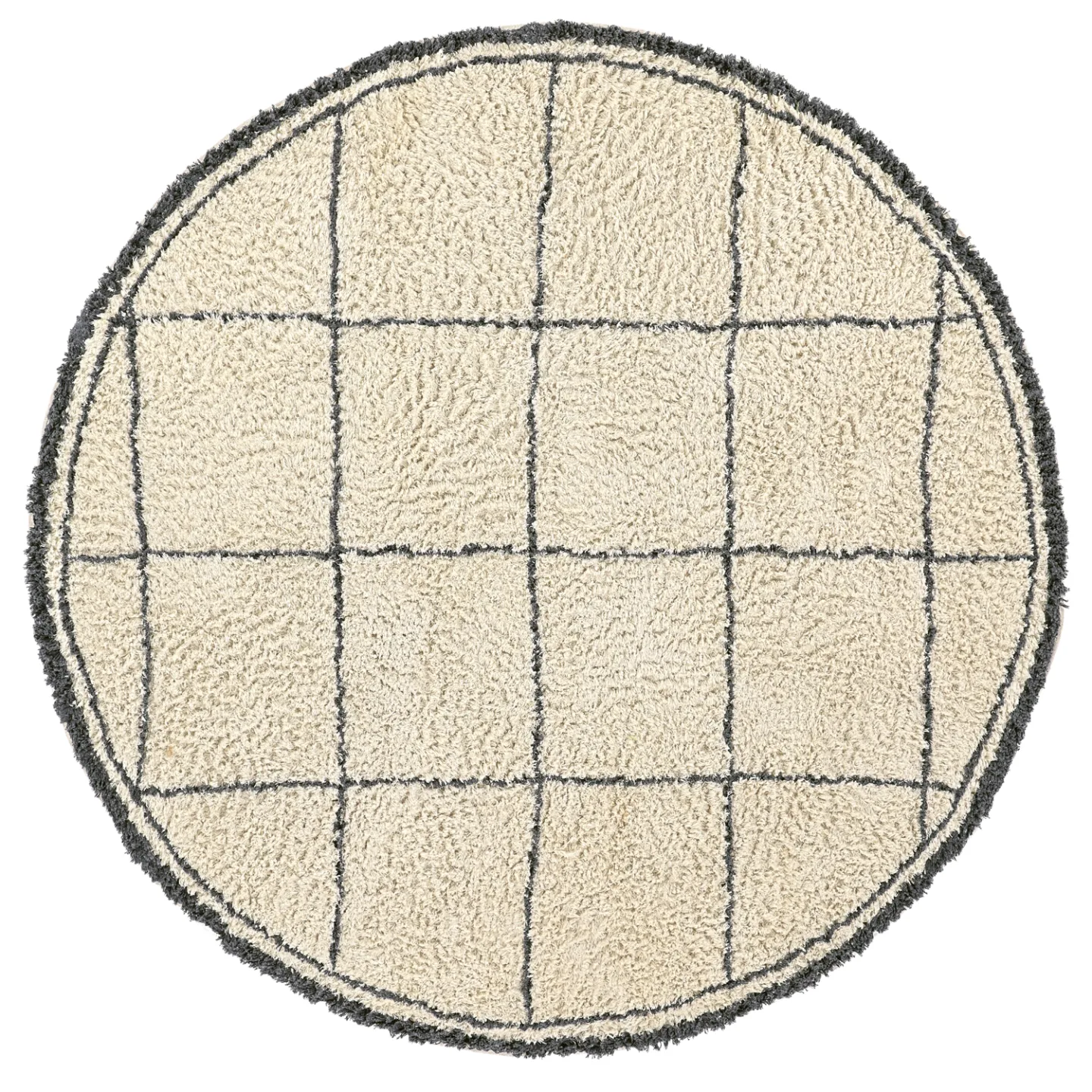 Rundt teppe - Lana Natural Cotton Shaggy (krem/mørk grå) (Størrelse: Ø 240 cm)