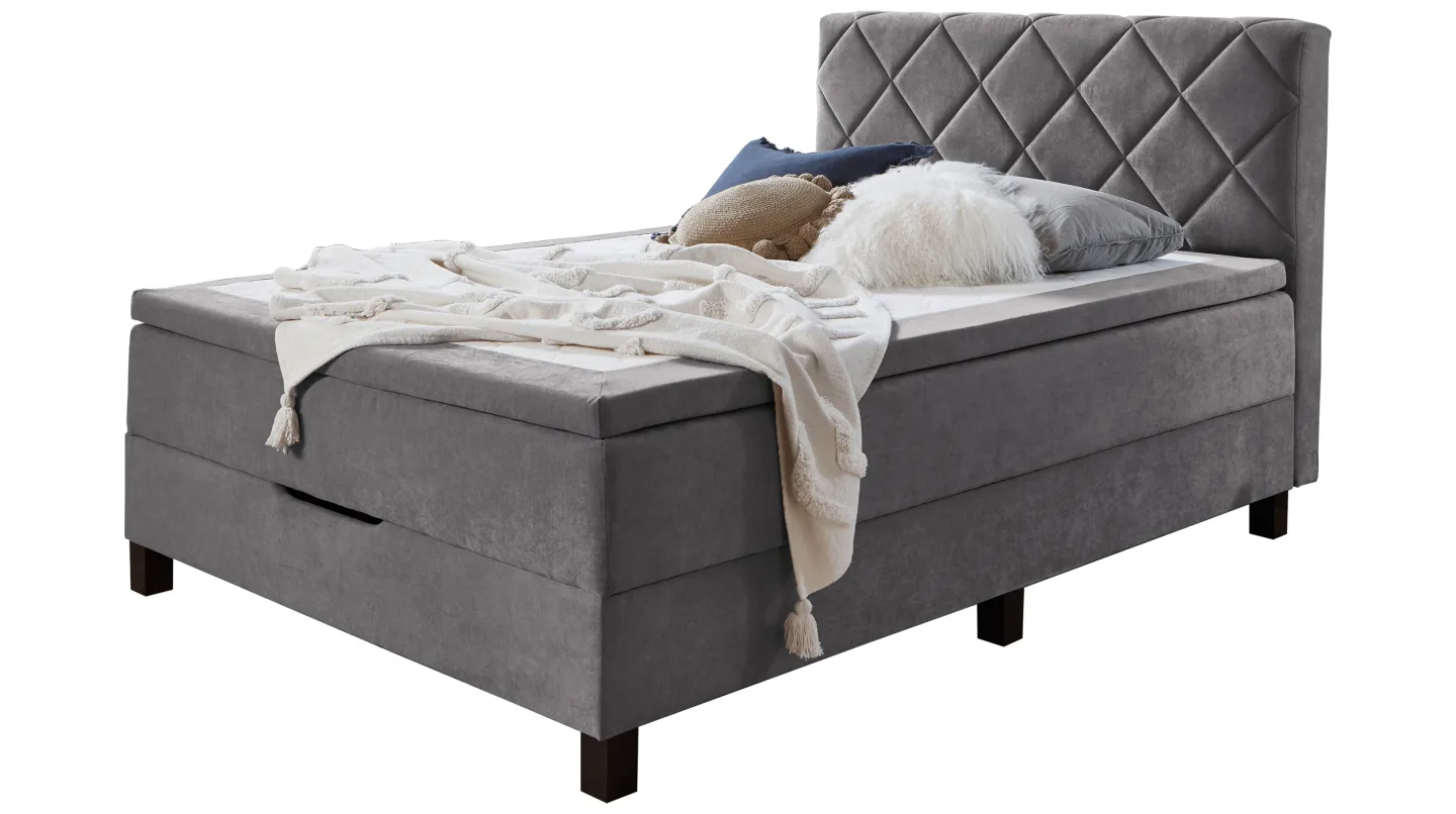 Boxbett 140 x 200 cm grau mit Bettkasten - JEFF