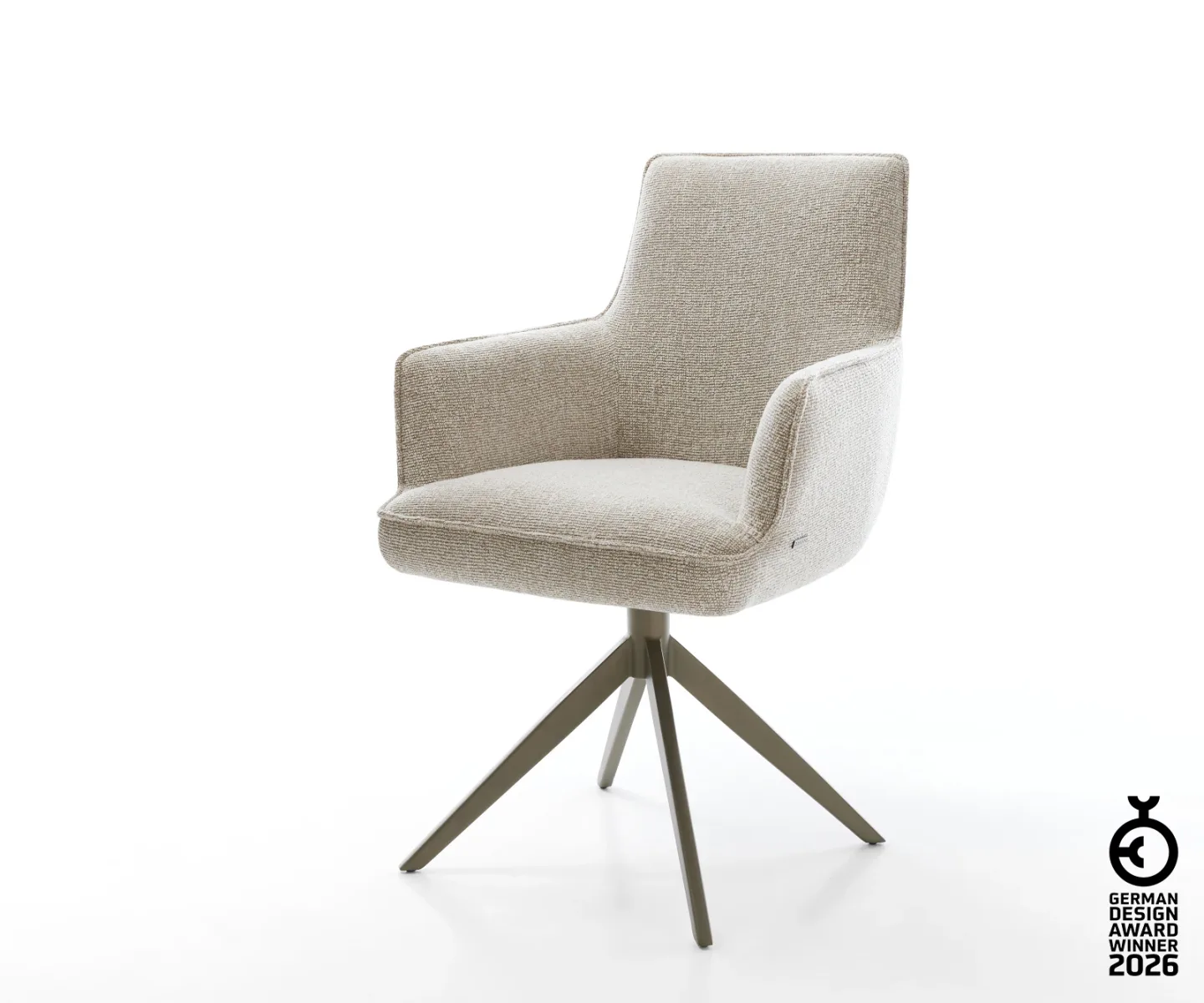 Drehstuhl Heira-Flex mit Armlehnen Webstoff Soft Beige Kreuzgestell breit Effektfinish Titan 360° drehbar Wippfunktion Taschenfederkern