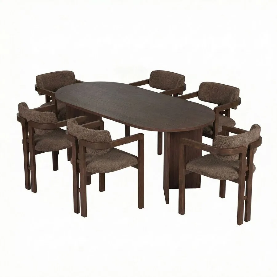Essgruppe Georis Milano Nussbaum, Dunkler Nussbaum, Braun 100% Melaminbeschichtete Spanplatte Massivholz B 180 T 90 cm