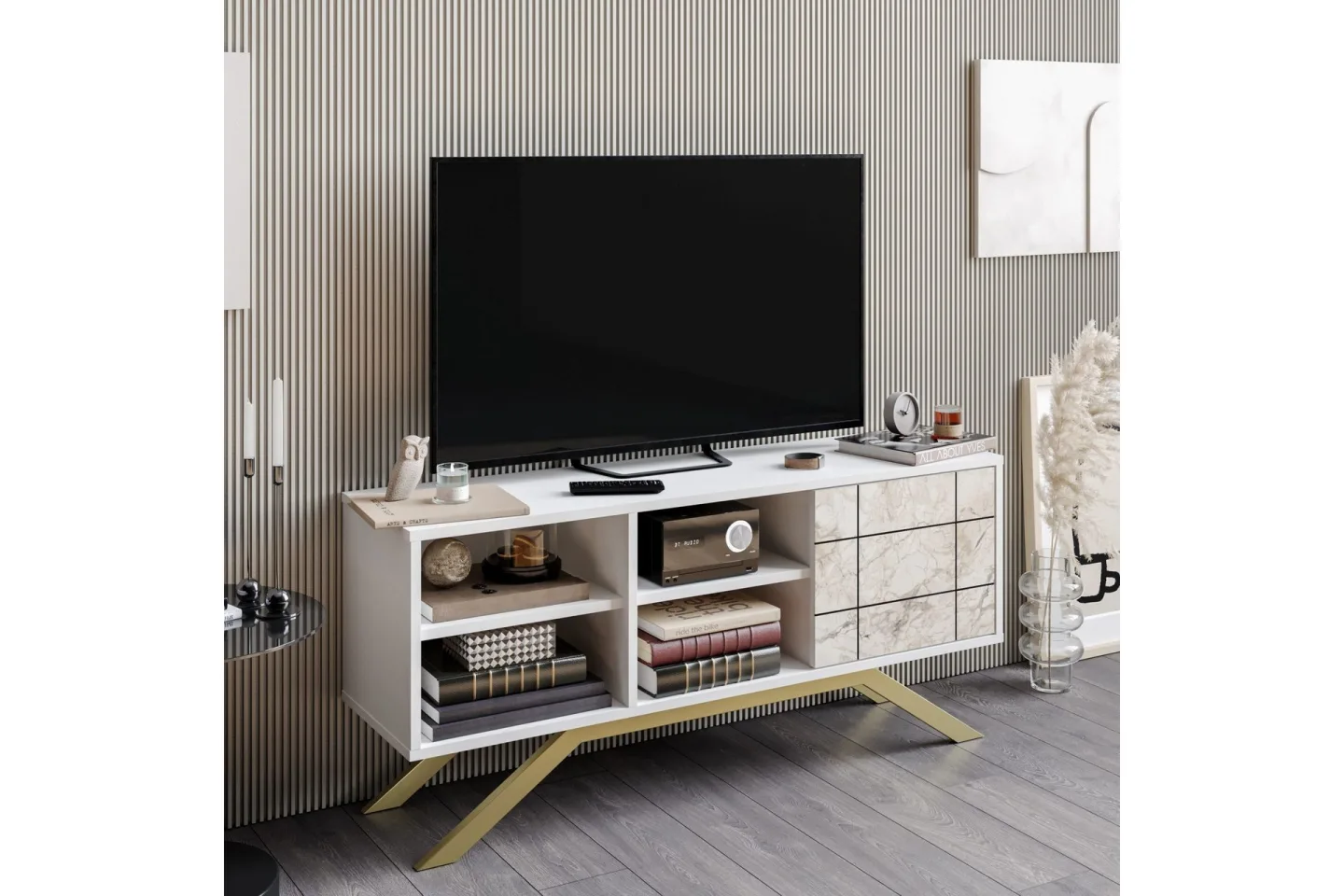 Einbeck Tv-bänk 130 cm - Vit/Guld