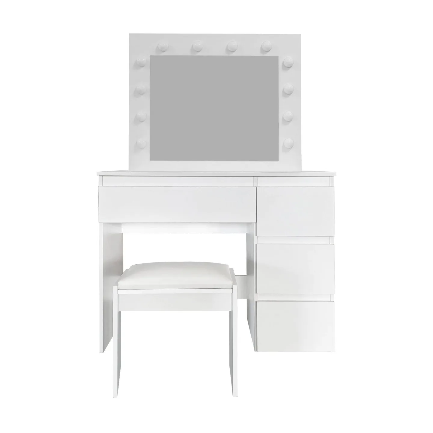 Glow Sminkbord 94 cm med spegel lådor och pall - LED Belysning - Vit