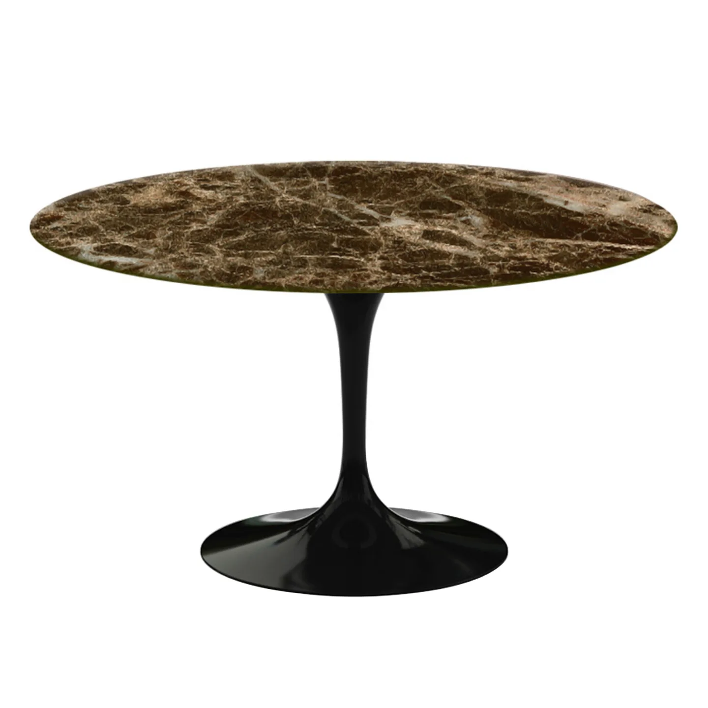 Knoll - Saarinen Round Table - Matbord, Ø 137 cm, Svart underrede, skiva i glansig brun Emperador marmor - Matbord - Eero Saarinen - Brun - Metall/Sten