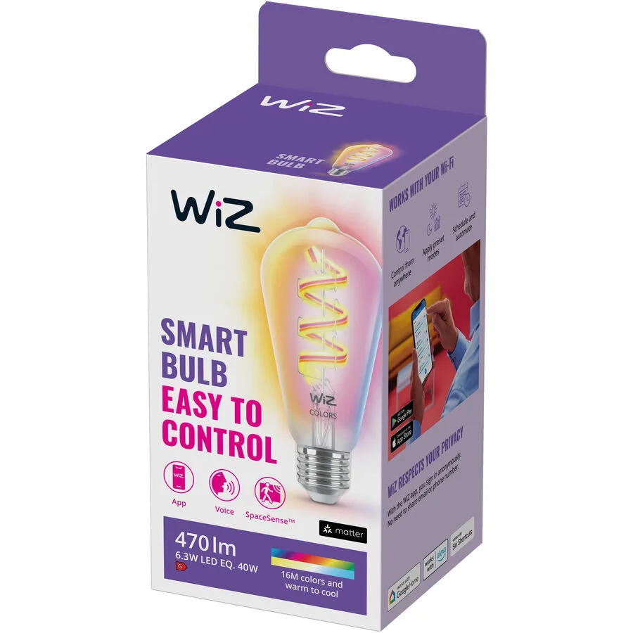 Leuchtmittel WiZ Glas E27 6.3 W - Farbe: klar - LED - Lichtfarbe: Extra warmweiss - Helles Neutralweiss - LED Leuchtmittel