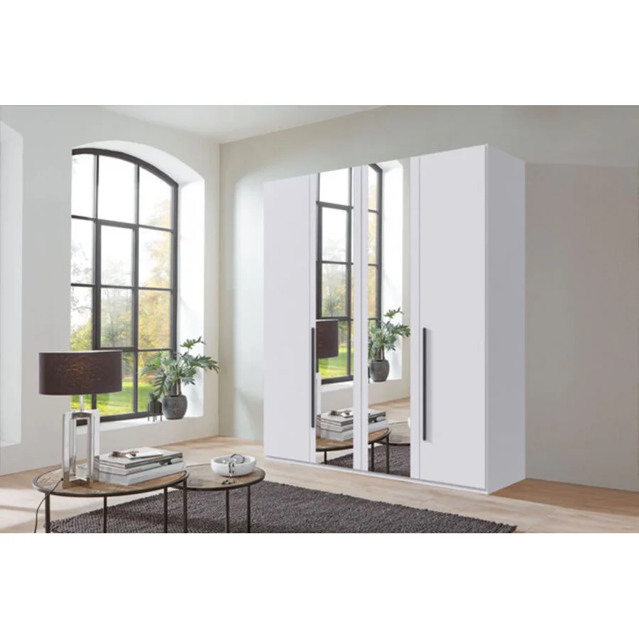 Kleiderschrank Annie Weiß - Griffe Grafit Mischholz B 180 cm