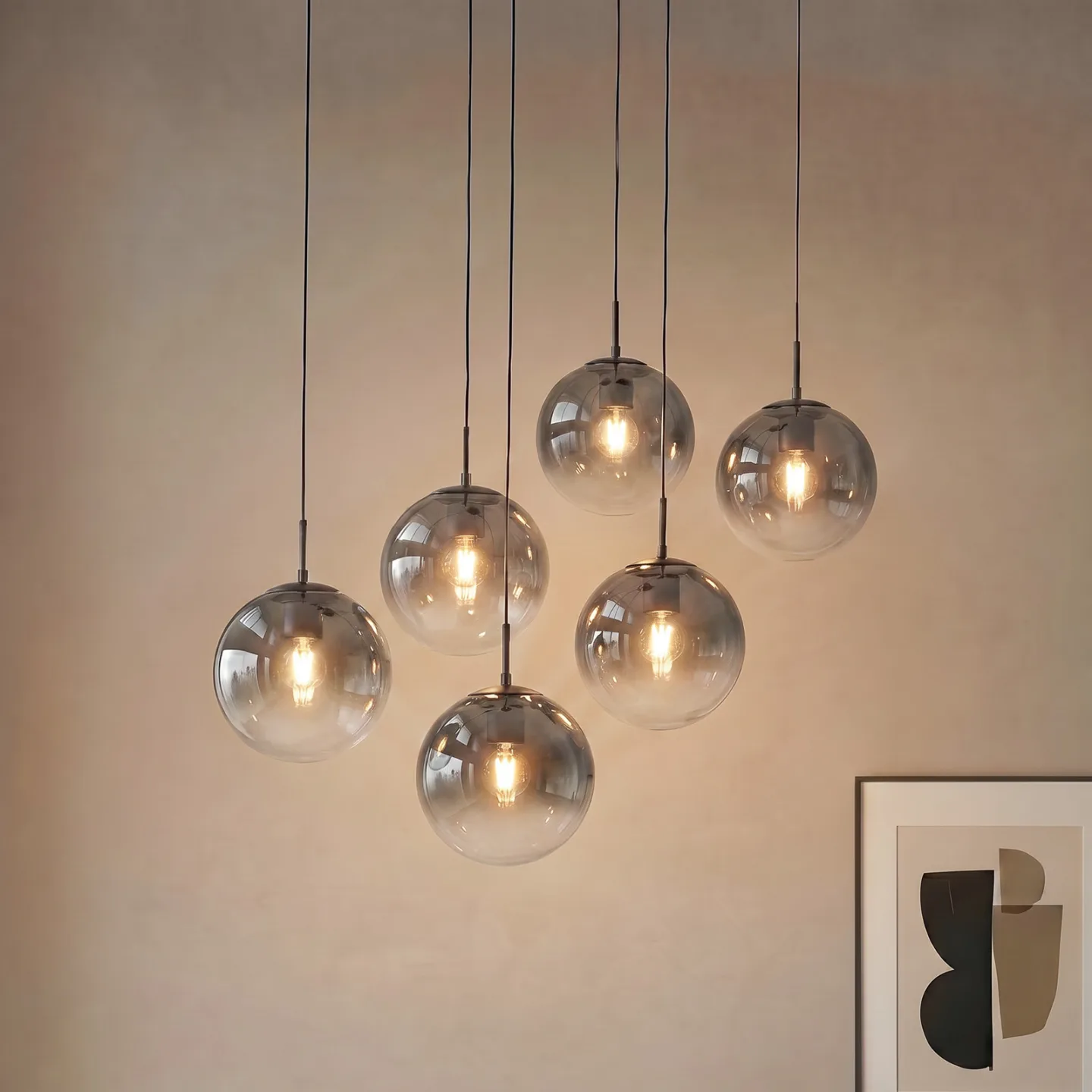Veloura hänglampa 100 cm glas 6 lampor - Lucande - Vardagsrum - Design - Med flera ljuskällor