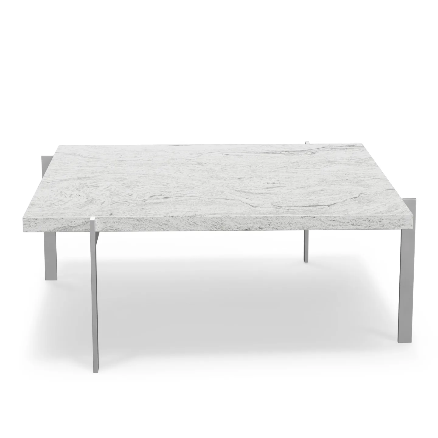 Fritz Hansen - PK61, Rolled granite, grey-white, satin brushed stainless steel base - Soffbord - Poul Kjærholm - Grå - Metall/Sten