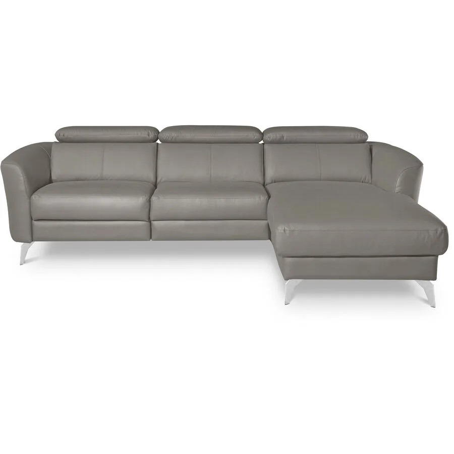 Ecksofa Simba Links 100% Echtleder + Korpus Lederlook Hellgrau B 261 T 183 cm