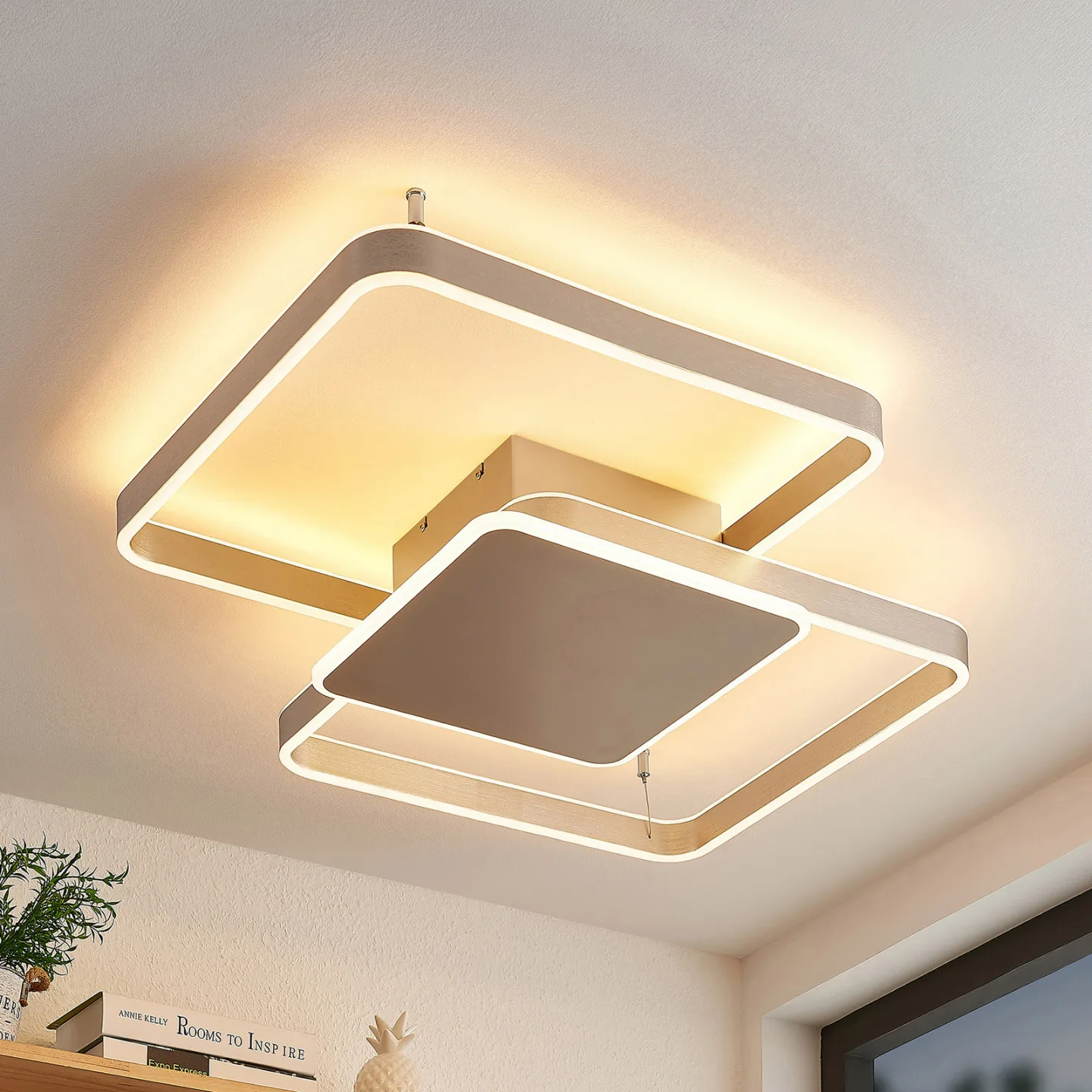 Kadira 70 Deckenleuchte Nickel - Lucande - Wohnzimmer - Modern - Metall - Eckig