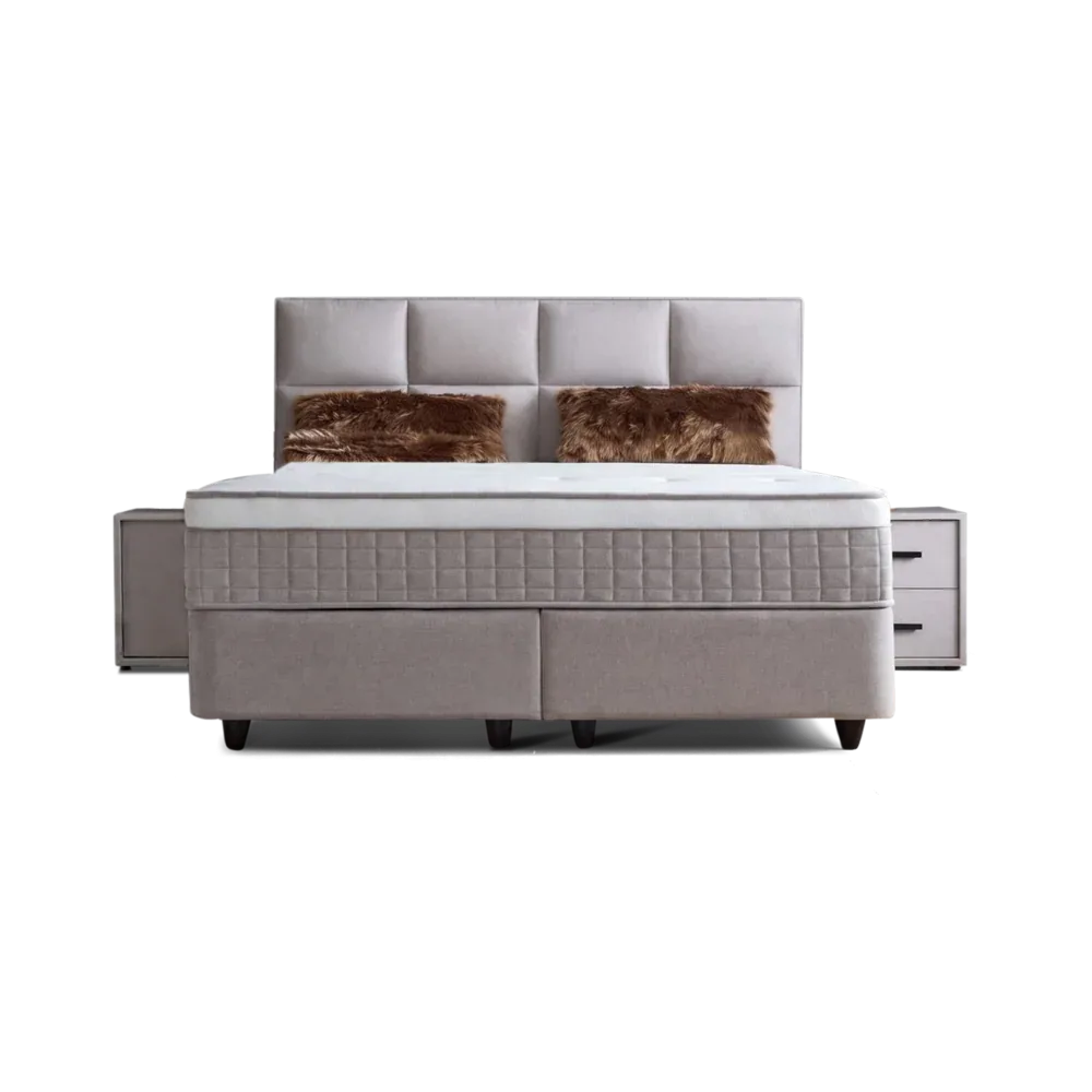 Premium Boxspringbett 160×200 komplett mit Matratze, Topper & Bettkasten, Samt Greige, Ayana