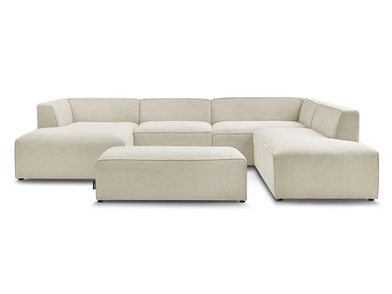 Panorama-Ecksofa mit Hocker BOBOCHIC MEGEVE Cord-Stoff beige