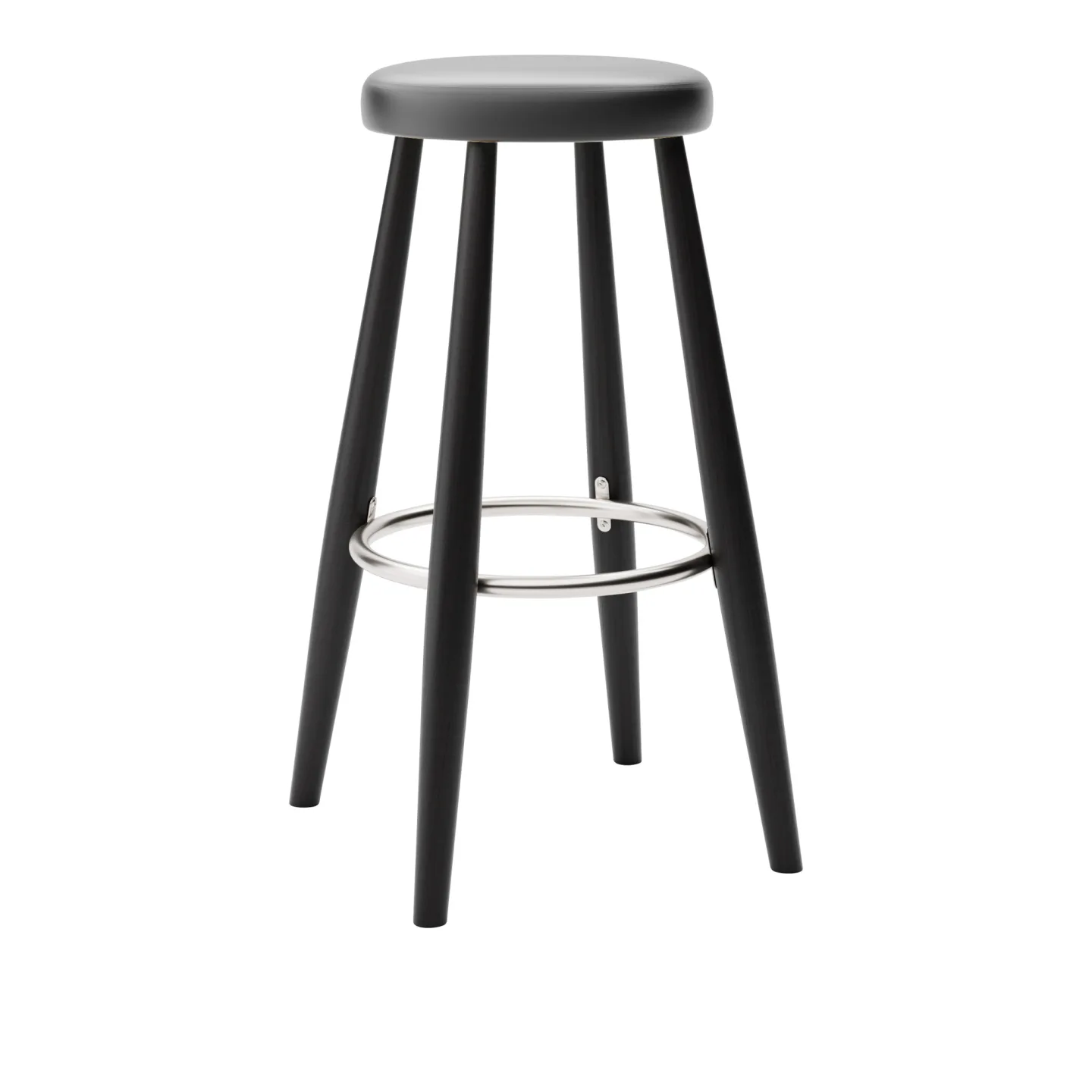 Carl Hansen - CH56 High Stool, Svartlackad Ek, Lädergrupp B Thor - 301 - Barstolar - Hans J. Wegner - Svart - Läder/Metall/Trä