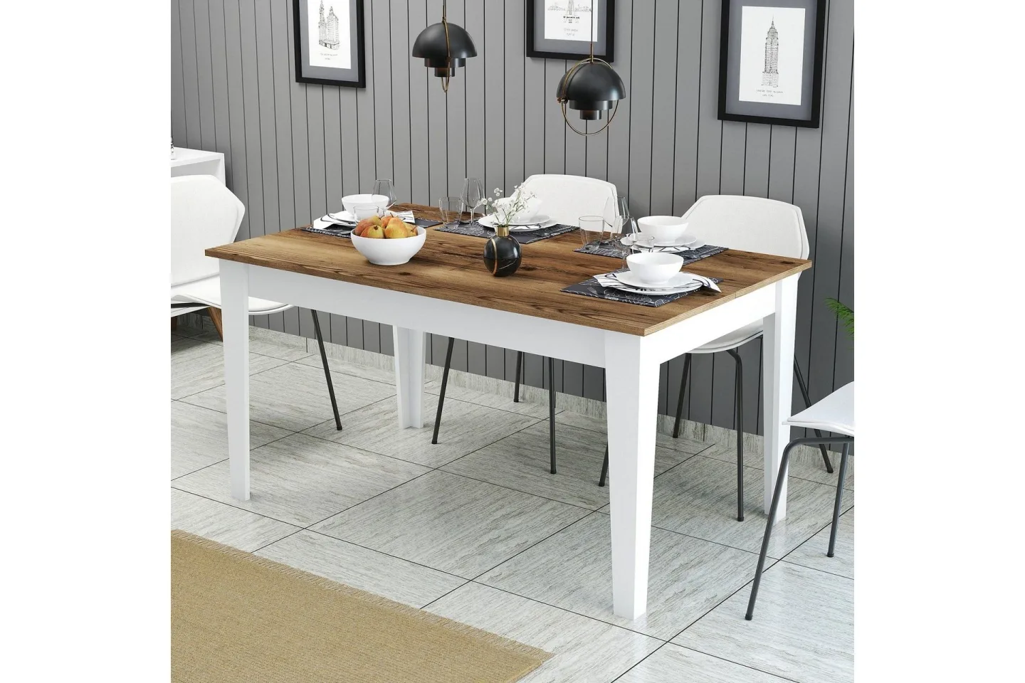 Lissione Matbord 145x88 cm Brun/Vit - Hanah Home