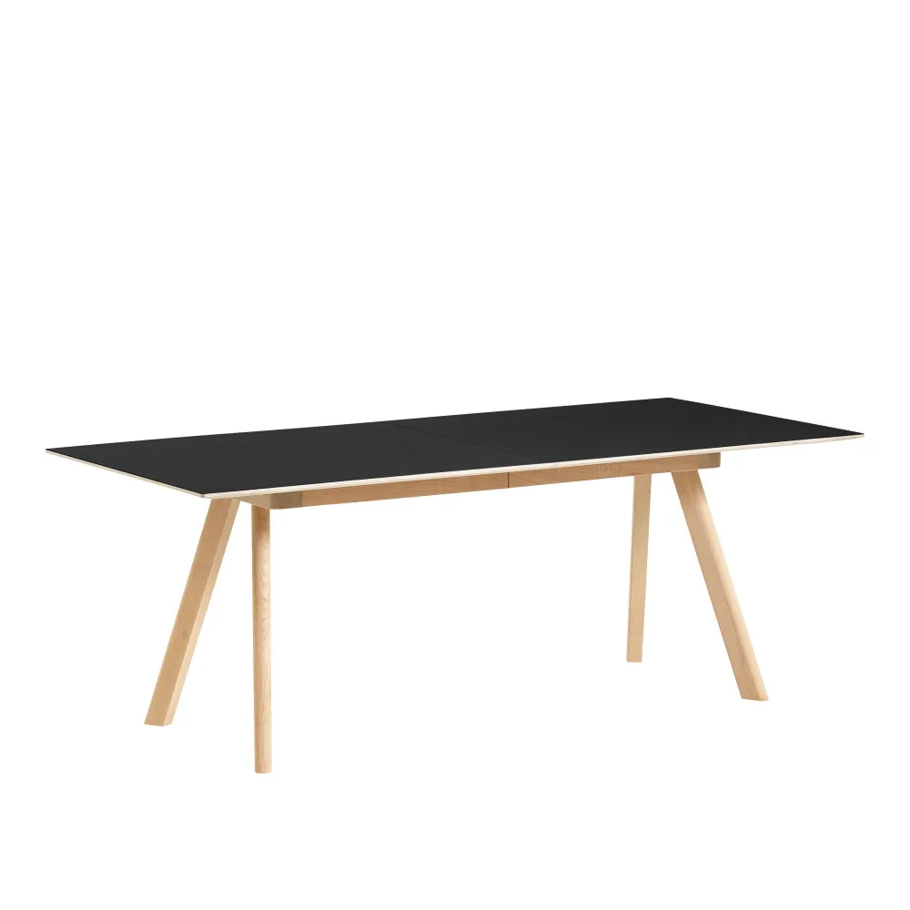 HAY - CPH30 2.0 Extendable Table Lacquered Oak Frame L200 X W90 X H74 Black Linoleum Tabletop Lacquered Edge - Matbord - Ronan & Erwan Bouroullec - Svart - Trä