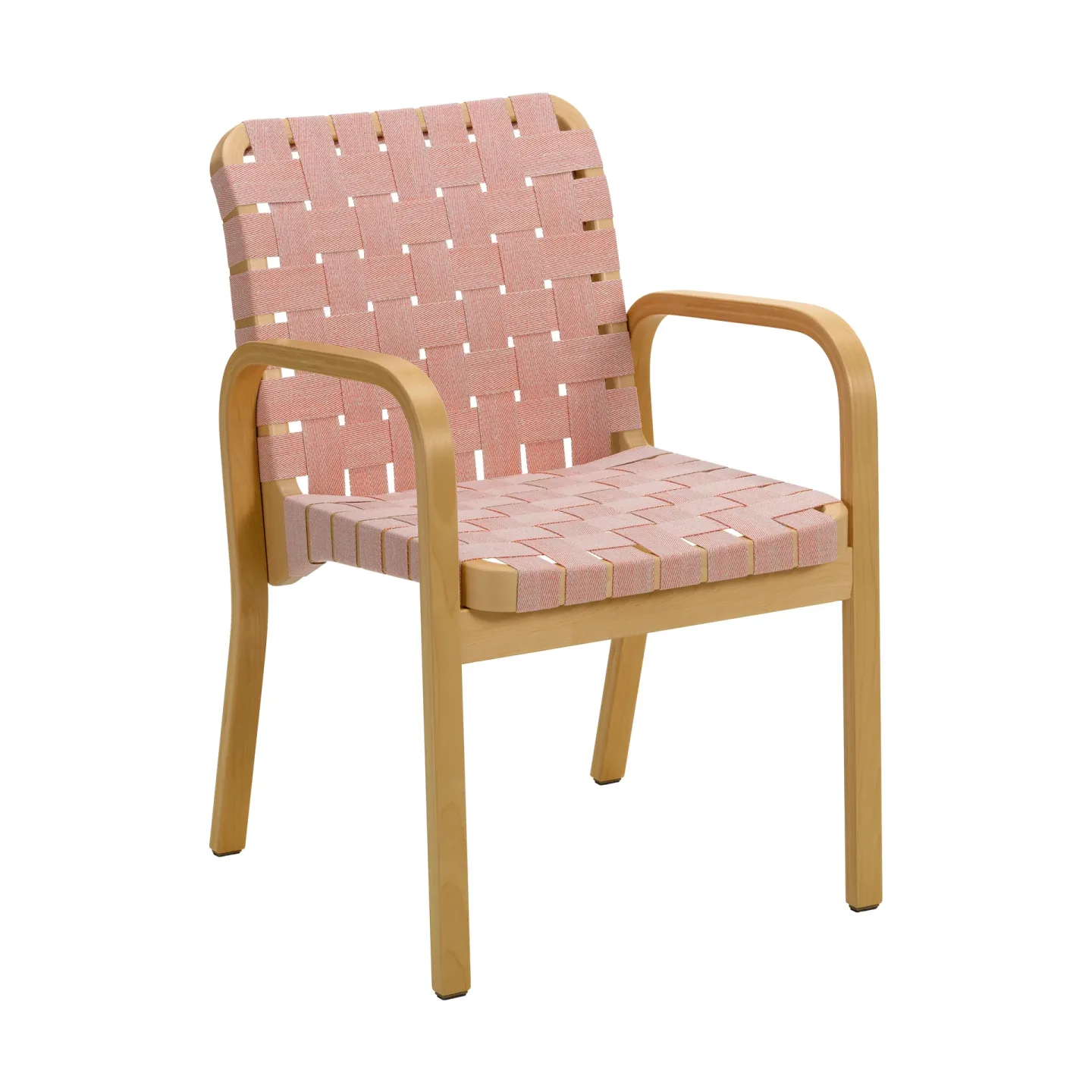 Artek Armchair 45 fåtölj honungsbetsad björk Webbing natural/red