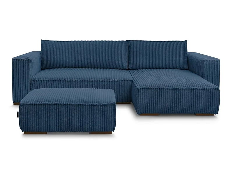 Ecksofa mit Hocker BOBOCHIC CHELSEA Cord-Stoff dunkelblau