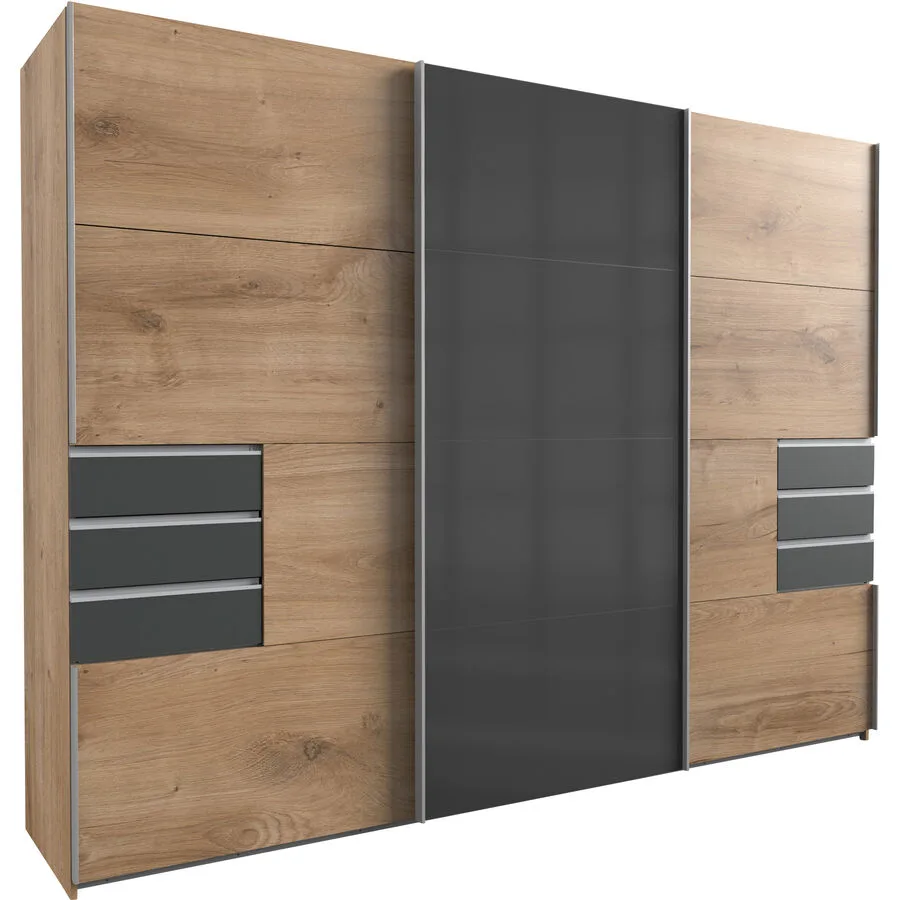 Kleiderschrank Birta Plankeneiche/graphit Holz B 270 cm